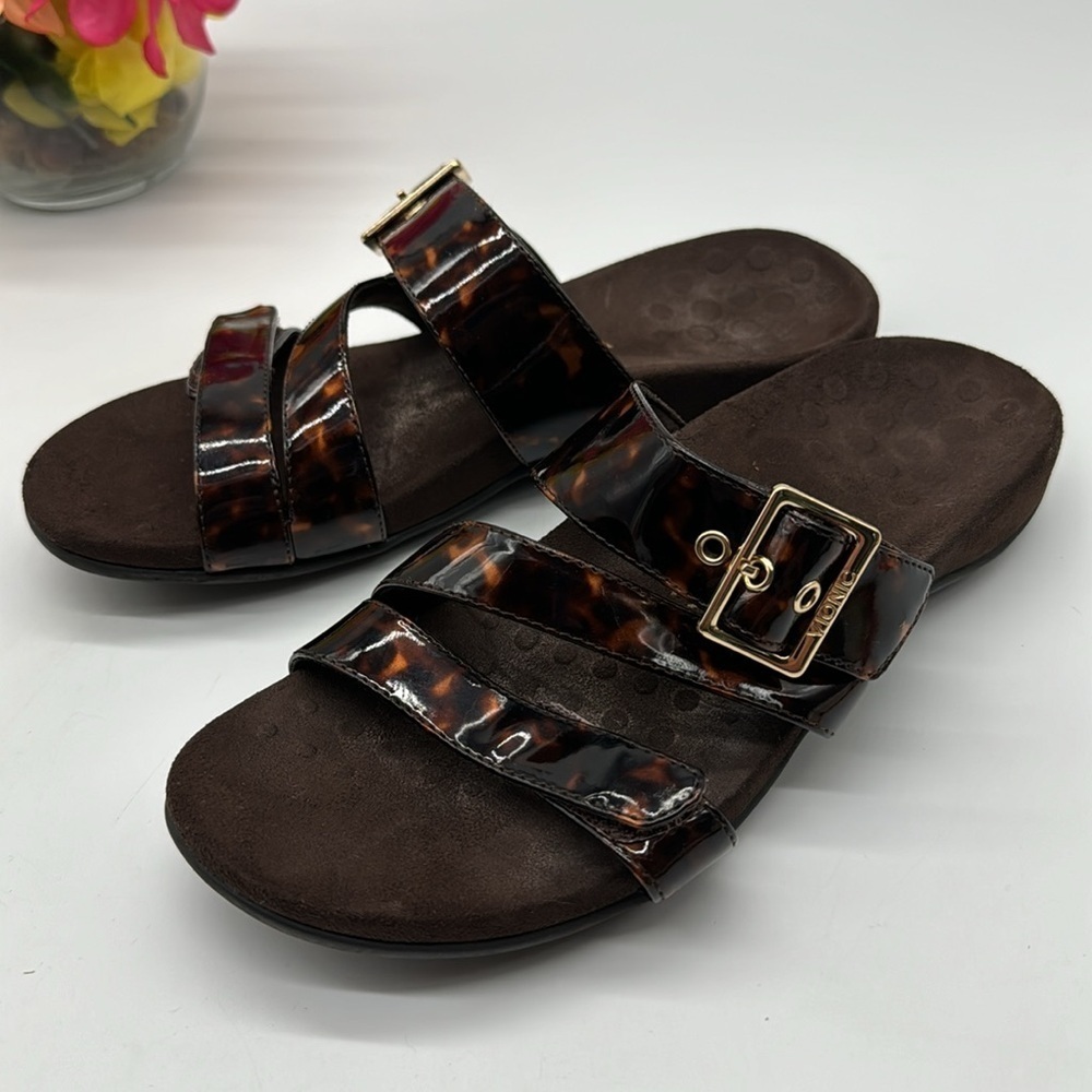 Vionic Skylar Tiger Eye Print Slip On Sandal Orthidic Size 8 VIO6009